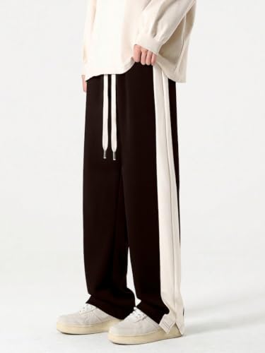 Image of GRECIILOOKS Trouser for Men | Man Relaxed Fit Trousers Twill Track Style | Straight Fit Wide Leg Trousers for Mens with Drawstring Waist | Korean Casual Travel Streetwear Pants