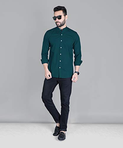 Image of Fifth Anfold Men's Pure Cotton Solid Color Mandarin Collar Full Sleeve Casual Wear Shirt, Office Wear for Men