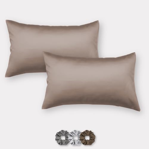 Image of SEEVO 400 Tc Luxurious Satin Silk Solid Pillow Covers /Pillowcases with Envelope Closure, Soft Comfortable Protects Hair and Skin - 17 Inch X 27 Inch - Set of 2 (Brown)