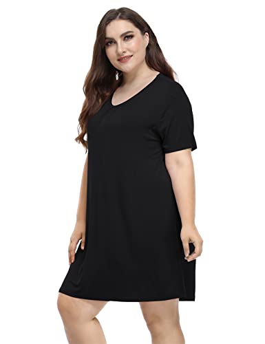 MissNina Women's Plus Size Nightgowns Soft Plus Size Sleep Shirt Night Shirt Sleep Dress V Neck Modal Sleepwear3