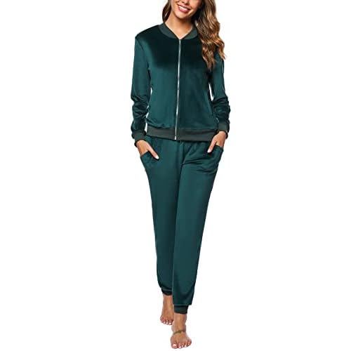Totatuit Velour Tracksuit Womens Sweatsuit Set Long Sleeve Zip Up Jacket & Drawstring Sweatpants Outfit XX-Large Green