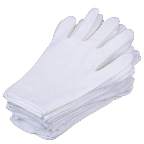 6 paires de gants blancs en coton doux Gants, 22,9 cm Grande taille Fonctionne Doublure Gants pour pièce de monnaie d'inspection Bijoux Argent formelle Stade Bondé Parad Cosmétique Spa hydratante