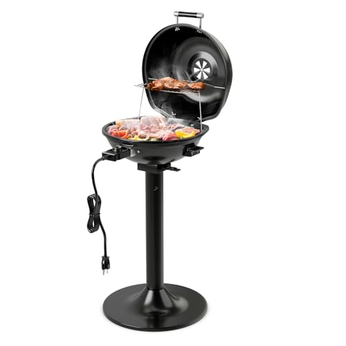 GYMAX Elektrogrill 2 in 1, Tischgrill & Standgrill 1600W, Elektrischer Grill mit Warmhaltefach & abnehmbare Fettschale, Temperaturregelung, BBQ Balkongrill für Terrasse & Garten