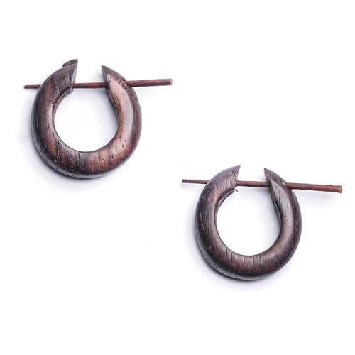 81stgeneration 1.5 cm Brown Wood Small Hoop Earrings With Stick Posts - Handmade Round Wooden Hoops - Hippie Earrings - Goth Accessories - Tribal Jewelry for Women - Hippie Jewelry