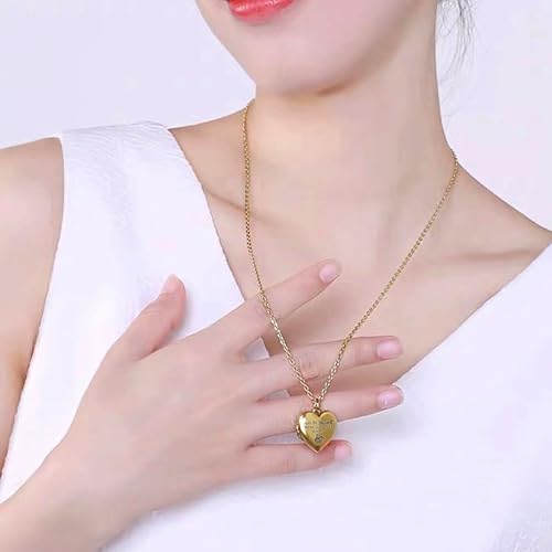 Image of Love Heart Locket Necklace That Holds Pictures Stitch-Shape Necklace Stuff Gifts Ohana Photo Lockets Necklace