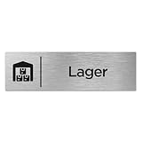 Signalétique.biz France - Türschild „Lager“ mit Piktogramm – Aluminium-Verbundplatte 2 mm – Gebürstet silber – Mit doppelseitigem Klebeband – Größen: 170x50 mm