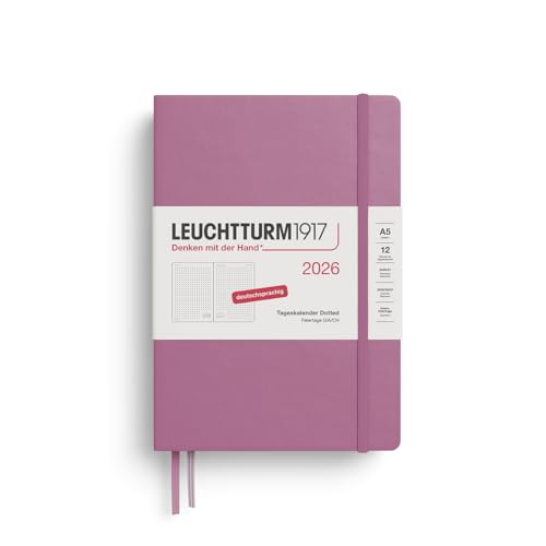 LEUCHTTURM1917 372600 Tageskalender Dotted Medium (A5) 2026 12 Monate Dusty Rose Deutsch