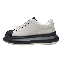 Platform Sneakers, White Leather with Black Accents, Chunky Layered Sole