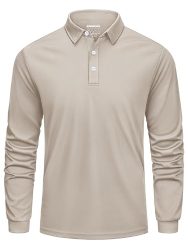 Cavva Poloshirt Herren Langarm Golf Polo Shirt Wandershirt Herren Atmungsaktiv Sport Shirt Polyester Herrenkleidung Khaki 2XL