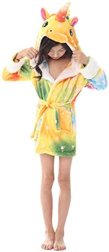 YAOMEI Kids Dressing Gowns Bathrobe 3D Unicorn Hood, Girls Boys Fleece Soft Kigurumi Cartoon Morning Housecoat Nightwear Pyjamas Pockets