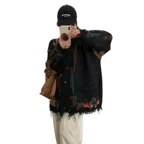 Leopard Patchwork Cardigans Knit Button Up V Neck Oversized Long Sleeve Fall Casual Streetwear Cardigans