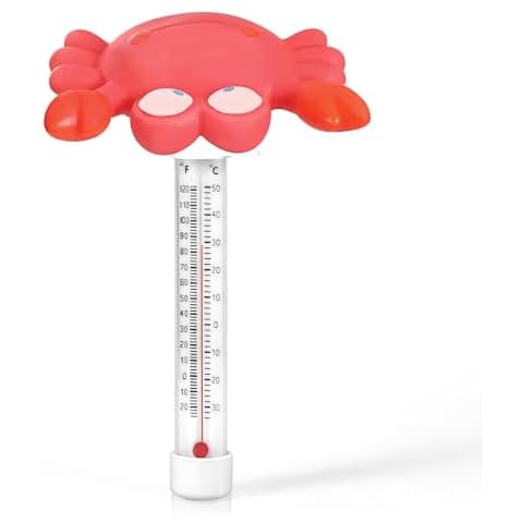 Floating Pool Thermometer, Large Display with String Easy to Read, Shatter Resistant, for Outdoor & Indoor Swimming Pools, Spas, Hot Tubs & Aquariums (Crab) Cover