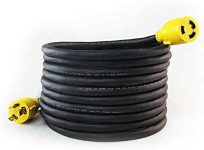 PLIS Rubber 25FT Heavy Duty Generator Locking Power Cord NEMA L6-30P/L6-30R,3X10 Gauge SJOOW Rubber Cable 250V 30Amp 7500 Watts Black Generator Lock Extension Cord with UL Listed