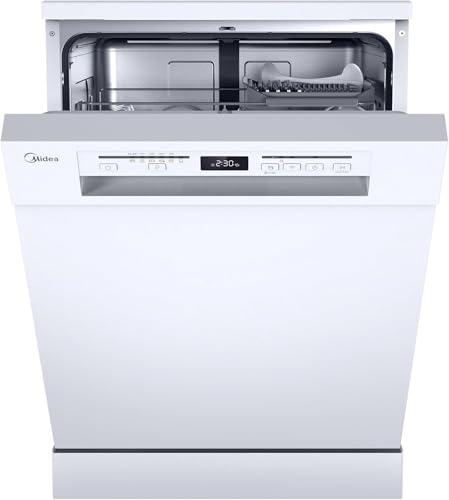Midea SF 5.60NW14C Geschirrspüler 60cm Freistehend & Unterbaufähig, 14 MGD, Hygienepflege+, Zonenwäsche, 7 Programme, Sp...