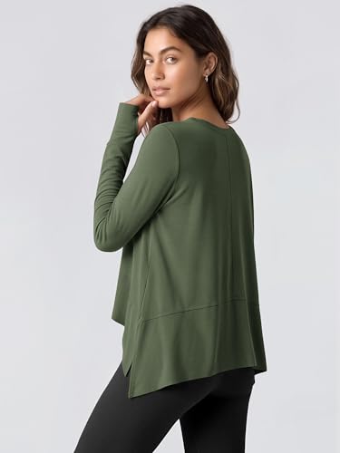 Image of ODODOS Soft Modal Long Sleeve Crop Top for Women with Thumb Hole Athletic Gym Workout Cropped Yoga Shirts