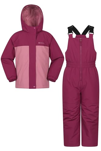 Mountain Warehouse Polar Zone Kids Jacket & Salopette Snow Set - Fleeced Lined Ski Set with Pockets, Boys & Girls - Winter Skiing, Sports & Outdoors Pink Kids Size 5-6 Years