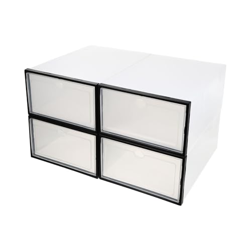 INOOMP Cajas para Guardar Zapatos Engrosadas Transparentes 4 Unidades Marco Negro y Color Claro Impermeables Apilables para Almacenamiento en Hogar y Protección contra Polvo