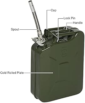 Green Metal Jerry Can with Pour Tube - 20L/5 Gallon Diesel Storage for Car, Truck, Motorcycle & Off Road Emergency Supply