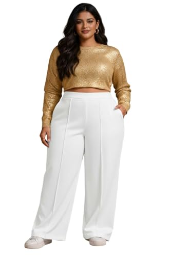 Image of KOTTY Women's Plus Size High Waist Wide Leg Pants for Stylish Comfort and Confident Casual /Stylish Wear