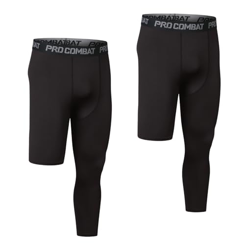 SHAIYOU 2 Pcs Mens 3/4 Pantalones Compresión, Leggings de Una Pierna con Secado Rápido, para Entrenamiento de Gimnasio Sports Basketball Rear Athletics Base Cycling Pants (Black L-Long,3XL)