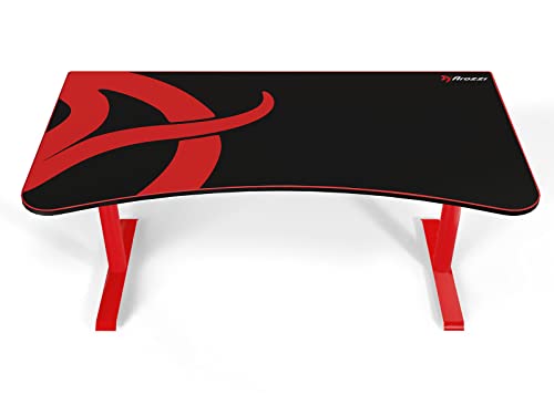 Arozzi Arena Ultrawide Curved Gaming and Office Desk with Full Surface Water Resistant Desk Mat Custom Monitor Mount Cable Management Cut Outs Under The Desk Cable Management Netting - Red - Thumbnail 4