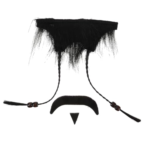 BESTYASH 1 Juego Barba Falsa Pirata Barbas postizas para Día Festivo Accesorios acicalar Cabello Barba Trenzada con Barbilla Falsa Barba Bigote Falso Bigote Falso Barba Tela de Felpa Black