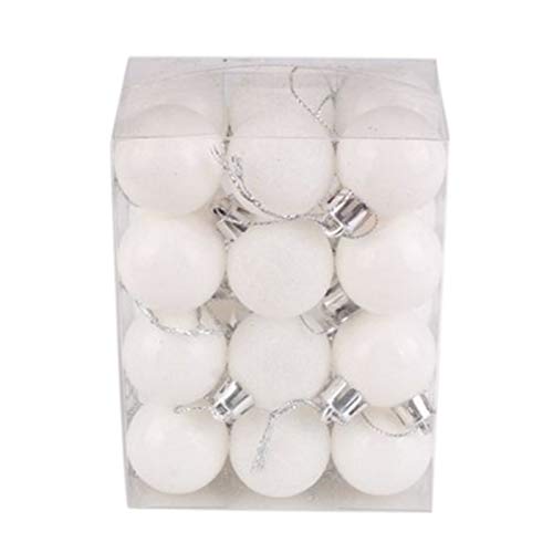 Weihnachtskugeln Weihnachtsdeko Set 24 STK in 3cm, Kunststoff Weihnachtsbaumkugeln Box mit Aufhänger Christbaumkugeln Plastik Bruchsicher, Weihnachts Weihnachtsdekorationen (Weiß, 3cm)