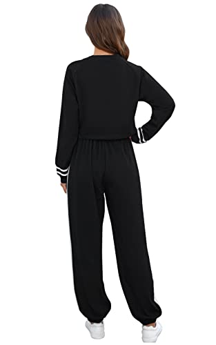 Tennis Outfits For Girls, 2 Piece Long Sleeve Graphic Crop Top + Jogger Pants Casual Baseball Sportswear Set, Black, 6-7 Years = Tag 130 #TOP2