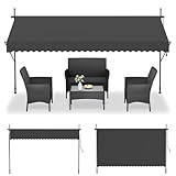 UISEBRT Klemmmarkise mit kurbel 300cm breit - Balkonmarkise ohne Bohren Verstellbar, UV-Schutz, Sonnenschutz, Wetterfest, Dunkelgrau (3 x 1,20 m,Dunkelgrau)