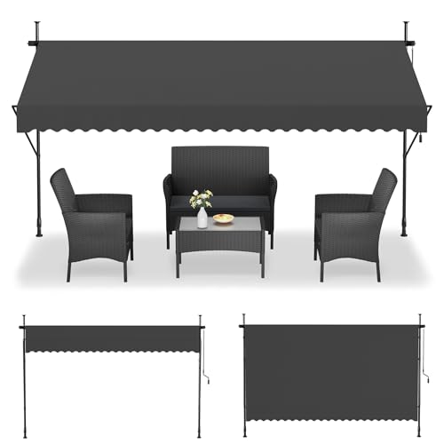 UISEBRT Klemmmarkise mit kurbel 300cm breit - Balkonmarkise ohne...