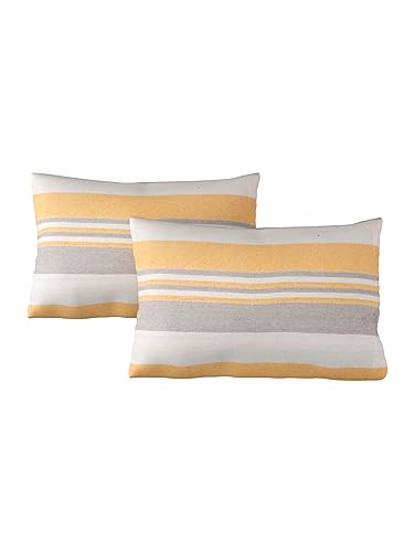 Image of 180 TC Pillow Cover Set of 2 | Pillow Cover Cotton 100% | Pillow Cover Set of 2 King Size | Wrinkle Free & Fade Resistance | Striped Pattern | Standard Size | All Season Use (Sand Yellow)
