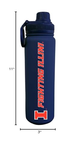 Campus Colors NCAA Stainless Steel Water Bottle - Twist on cap - 24 oz - Carry Clip - Keeps Your Drinks Hot or Cold for Hours (Illinois Fighting Illini - Navy)