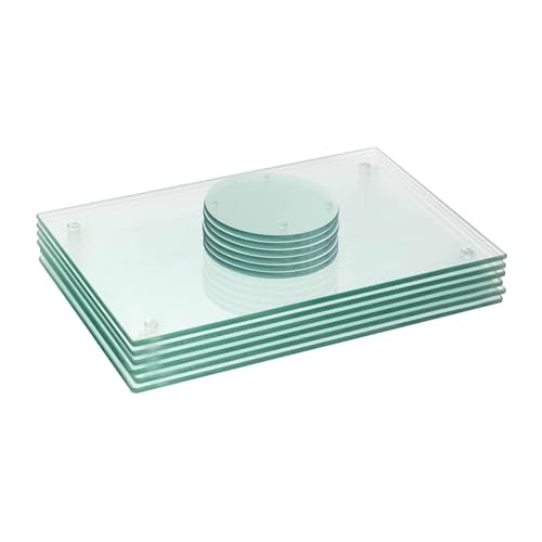 Harbour Housewares Rectangle Glass Placemats & Round Coasters Set - 30cm x 20cm - Clear - 12pc Heat-Resistant Non-Slip Rectangle Home Kitchen Dining Table Dinner Plate Place Mat Mats Set - Cosy Home Interiors Harbour Housewares Rectangle Glass Placemats & Round Coasters Set - 30cm x 20cm - Clear - 12pc Heat-Resistant Non-Slip Rectangle Home Kitchen Dining Table Dinner Plate Place Mat Mats Set
