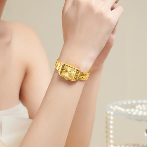 Image of OLEVS Watches for Women Gold Dress Analog Quartz Square Female Watch Stainless Steel Waterproof Calender Stylish Watch for Ladies
