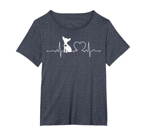 Chihuahua with Heartbeat - Chihuahua T-Shirt, Women's Plus, Heather Blue, 1X