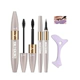 2-in-1 Mascara & Eyeliner Set: Water-Resistant Volumizing Mascara, Ultra-Fine Liquid Liner + Eyeliner Aid Tool, Beginner-Friendly(Mascara+eyeliner pen+tools (3 pcs))
