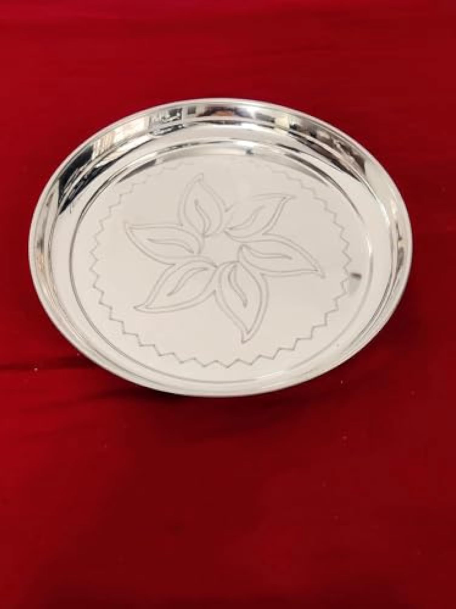 German Silver Pooja Tray with Round Base, Decorative Gift