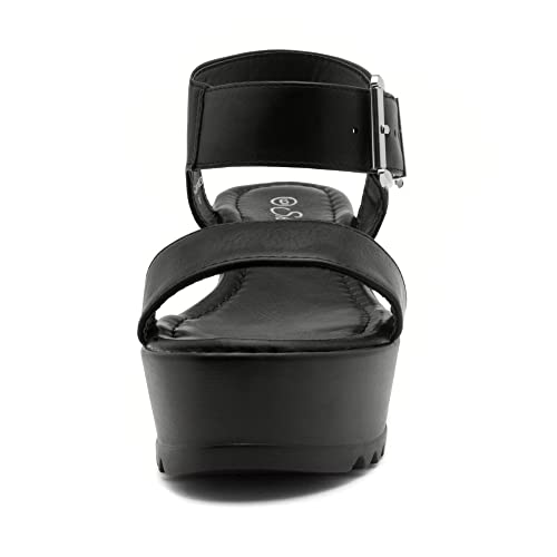 Herstyle Carita Women's Open Toe Ankle Strap Platform Wedge Sandals Black 8.0 #TOP2