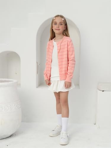 Girls Striped Cardigan Sweater 9-10 Years Girls Striped Knit Cardigan Children Long Sleeve Cardigan Sweaters Cute for School, Pink3