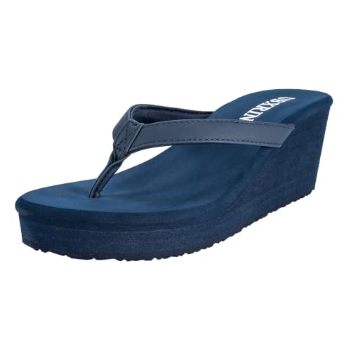 UBXRIN Womens Wedge Flip Flops Platform Thong Sandals 2.8 inch Navy US8