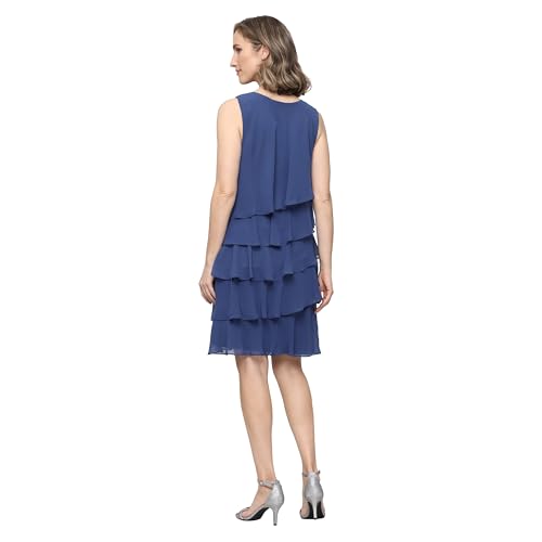 Image of S.L. Fashions Women's Chiffon Tiered Jacket Dress with Beaded Neckline Mother of the Bride, Cocktail, Or Wedding Guest Dress