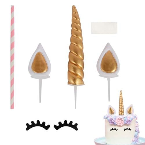 6 unidades de decoración para tartas de unicornio, unicornio, orejas de cuerno y pestañas,...