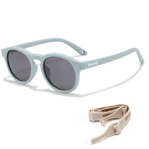 Maesy Kinder Sonnenbrille 1-3 Jahre - UV400 Schutz Polarisierte Gläser Kategorie 3 - Flexibler Rahmen with Elastischem Band - Rund Sicher und Bequem - Bowi Blau