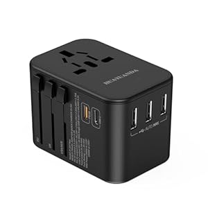 World International Travel Plug Adapter, Universal Travel Adapter Powerful 35.5W with Pd, QC 3.0 Dual USB-C Power, 3 USB Ports, All-in-one Worldwide Essentials Wall Charger for 200+ Countries