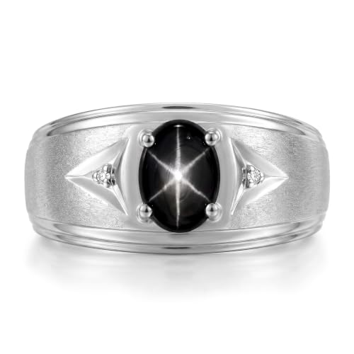 Image of Rylos Men's Rings Classic Design 8X6MM Oval Gemstone & Sparkling Diamond Ring - Color Stone Birthstone Rings for Men, Sterling Silver Rings in Sizes 8-13. Elevate Your Style with Timeless Elegance!