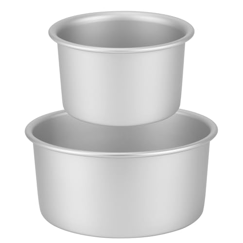 Auddemg Ensemble de 2 moules à gâteau ronds extra-profonds (Ø 15/20 cm), moule a cake‌ professionnel en aluminium anodisé avec fond amovible, argenté