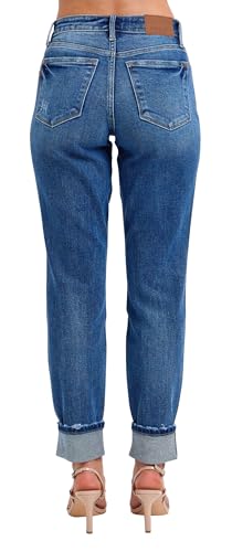 Judy Blue Women's Mid-Rise Vintage Wash Cuffed Boyfriend Jeans2