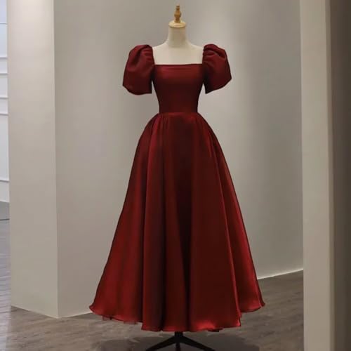 Women's Square Neck Organza Prom Evening Gowns with Puffy Sleeve A Line Sweet 15 16 Party Dress2