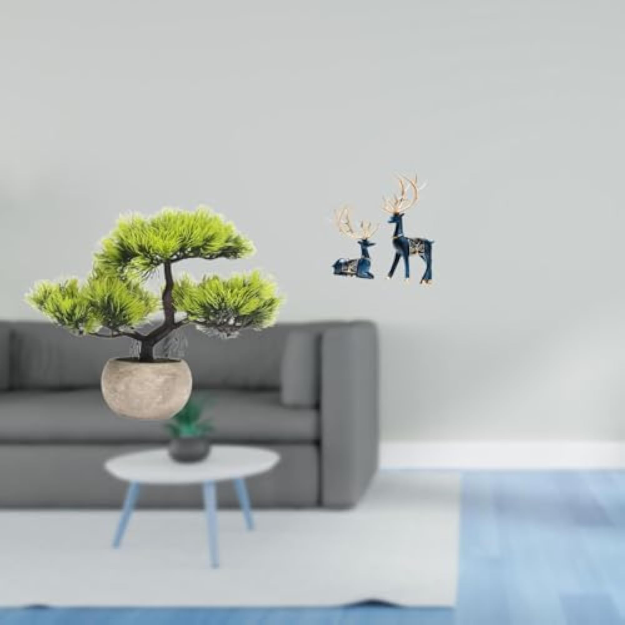 Enchanting Greenery Bonsai and Reindeer Statue Collection