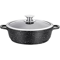 Cacerola Baja Monix 32 Cm Kamberg Olla Baja 32 cm, aluminio fundido, revestimiento piedra antiadherente, tapa de vidrio, todos los incendios, incluida la inducción, sin PFOA